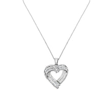 Load image into Gallery viewer, Sterling Silver 7/8 cttw Baguette Diamond Heart Pendant Necklace (I-J, I2-I3)