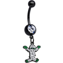 Load image into Gallery viewer, Clear Gem Black Green Mummy Halloween Dangle Belly Ring