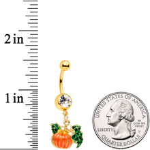 Load image into Gallery viewer, Clear Gem Gold Tone Autumn Pumpkin Halloween Dangle Belly Ring