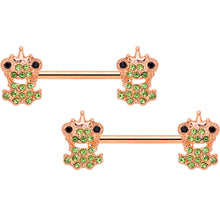 Load image into Gallery viewer, 14G 9/16 Green Gem Rose Gold Tone Royal Frog Nipple Ring Set