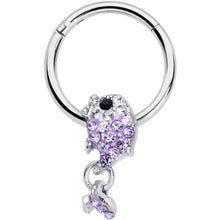 Load image into Gallery viewer, 16G 3/8 Purple Gem Sweet Fish Dangle Hinged Segment Ring