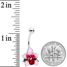 Load image into Gallery viewer, Red Gem Exotic Flower Belly Ring