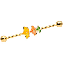 Load image into Gallery viewer, 14G Gold Tone Autumn Leaves Fall Industrial Barbell 38mm