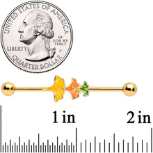 Load image into Gallery viewer, 14G Gold Tone Autumn Leaves Fall Industrial Barbell 38mm
