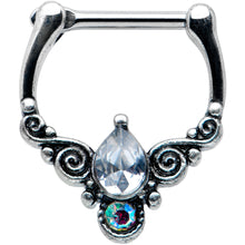 Load image into Gallery viewer, 16G 5/16 Clear Aurora Gem Scrolling Drop Cartilage Clicker