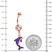 Load image into Gallery viewer, Clear Blue Gem Rose Gold Tone Dolphin Dangle Belly Ring