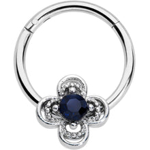 Load image into Gallery viewer, 16G 3/8 Blue Gem Stylized Deco Cross Hinged Segment Ring