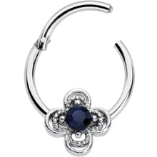 Load image into Gallery viewer, 16G 3/8 Blue Gem Stylized Deco Cross Hinged Segment Ring