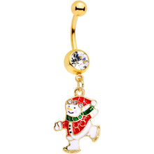 Load image into Gallery viewer, Clear Gem Gold Tone Ice Skating Snowman Christmas Dangle Belly Ring