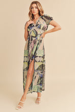 Load image into Gallery viewer, Lace Detail Slit Geometric Print Short Sleeve Maxi Comfortable Dress For Women, Elegant Lace, Alluring Slit, Sophisticated Geometric Print for Casual & Dressy Occasions