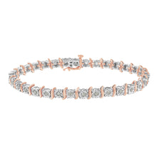 Load image into Gallery viewer, Two-Tone 10K Yellow Gold over .925 Sterling Silver 1.0 Cttw Diamond S-Curve Link Miracle-Set Tennis Bracelet (I-J Color, I3 Clarity) - 7"