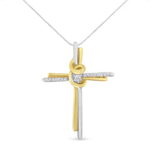 Load image into Gallery viewer, 10K Two-Tone Yellow & White Gold Diamond-Accented Cross 18" Pendant Necklace (J-K Color, I2-I3 Clarity)