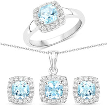 Load image into Gallery viewer, 4.62 Carat Genuine Blue Topaz and White Topaz .925 Sterling Silver 3 Piece Jewelry Set (Ring, Earrings, and Pendant w/ Chain)