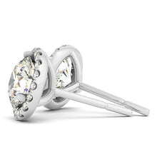 Load image into Gallery viewer, 14k White Gold Round Prong Halo Style Earrings (1 cttw)