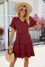 Load image into Gallery viewer, Short Sleeve Tiered Mini Dress Feminine & Flowy Modern Women Summer Dress