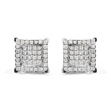 Load image into Gallery viewer, 10K White Gold 1 1/4 Cttw Princess Diamond Composite Double Square and Halo Stud Earrings (I-J Color, I1-I2 Clarity)