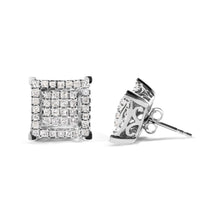 Load image into Gallery viewer, 10K White Gold 1 1/4 Cttw Princess Diamond Composite Double Square and Halo Stud Earrings (I-J Color, I1-I2 Clarity)