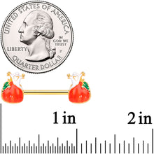 Load image into Gallery viewer, 14G 9/16 Gold Tone Haunted Pumpkin Halloween Nipple Ring Set