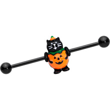 Load image into Gallery viewer, 14G Black Cat Pumpkin Halloween Industrial Barbell 38mm