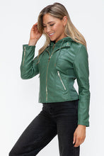 Load image into Gallery viewer, Women Classic Snobbish Faux Leather Zip-Up Drawstring Hooded Jacket Edgy & Casual PU Leather Jacket For Streetwear