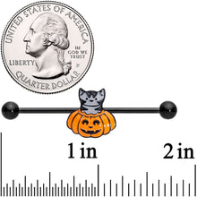 Load image into Gallery viewer, 14G Black Tabby Cat Pumpkin Halloween Industrial Barbell 38mm