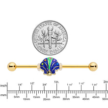 Load image into Gallery viewer, 14G Gold Tone Blue Shell Industrial Barbell 38mm