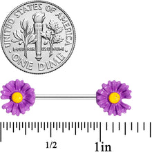 Load image into Gallery viewer, 14G 5/8 Purple Daisy Flower Barbell Nipple Ring Set