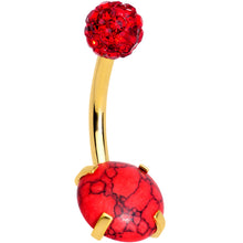 Load image into Gallery viewer, Red Faux Turquoise Gold Tone Disco Ball Belly Ring