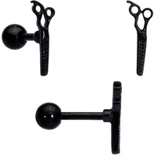 Load image into Gallery viewer, 16G 1/4 Black Scissor Comb Hair Cartilage Tragus Earring Set of 3