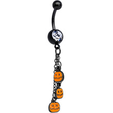 Load image into Gallery viewer, Clear Gem Black Pumpkin Halloween Chain Dangle Belly Ring
