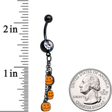 Load image into Gallery viewer, Clear Gem Black Pumpkin Halloween Chain Dangle Belly Ring
