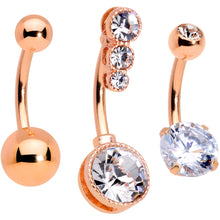 Load image into Gallery viewer, Clear CZ Gem Rose Gold Tone Elegance Belly Ring Set of 3