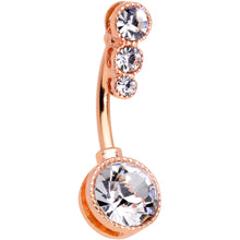 Load image into Gallery viewer, Clear CZ Gem Rose Gold Tone Elegance Belly Ring Set of 3