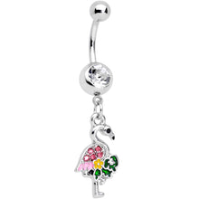 Load image into Gallery viewer, Clear Pink Gem Funky Flamingo Dangle Belly Ring