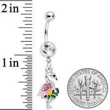 Load image into Gallery viewer, Clear Pink Gem Funky Flamingo Dangle Belly Ring
