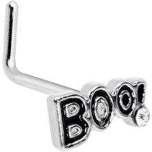 Load image into Gallery viewer, 20G 7mm Clear Gem Black Boo Halloween L Shaped Nose Ring