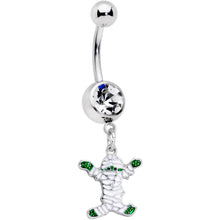 Load image into Gallery viewer, Clear Gem White Green Mummy Halloween Dangle Belly Ring