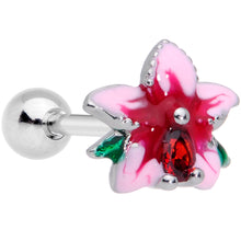 Load image into Gallery viewer, 16G 1/4 Red Gem Exotic Flower Cartilage Tragus Earring