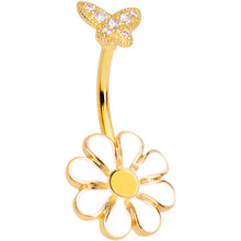 Load image into Gallery viewer, Clear Gem Gold Tone Butterfly Daisy Flower Belly Ring