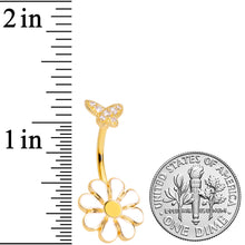 Load image into Gallery viewer, Clear Gem Gold Tone Butterfly Daisy Flower Belly Ring