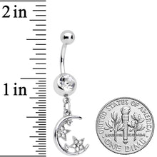 Load image into Gallery viewer, Clear Gem Star Moon Dangle Twister Blue Belly Ring Set of 3