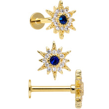 Load image into Gallery viewer, 16G 5/16 Blue Clear Gem Gold Tone Star Labret Tragus Set of 3