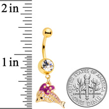 Load image into Gallery viewer, Clear Gem Gold Tone Dainty Dolphin Dangle Belly Ring
