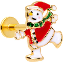 Load image into Gallery viewer, 16G 5/16 Gold Tone Skating Snowman Christmas Labret Monroe Tragus