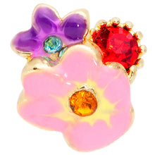 Load image into Gallery viewer, 16G 5/16 Red Blue Gem Gold Tone Multi Flower Labret Monroe Tragus