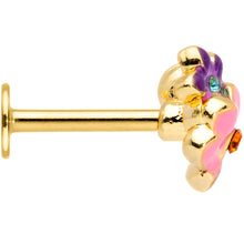 Load image into Gallery viewer, 16G 5/16 Red Blue Gem Gold Tone Multi Flower Labret Monroe Tragus