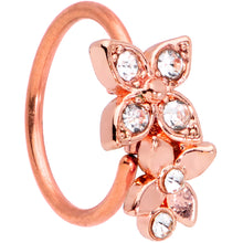 Load image into Gallery viewer, 20G 5/16 Clear Gem Rose Gold Tone Glam Butterfly Flower Nose Hoop