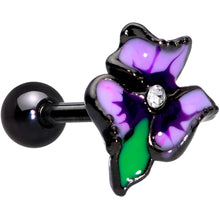 Load image into Gallery viewer, 16G 1/4 Clear Gem Black Iris Flower Cartilage Tragus Earring