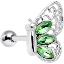 Load image into Gallery viewer, 16G 1/4 Green Gem Lacy Butterfly Cartilage Tragus Earring