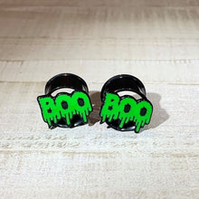 Load image into Gallery viewer, Green Boo Halloween Double Flare Plug Set